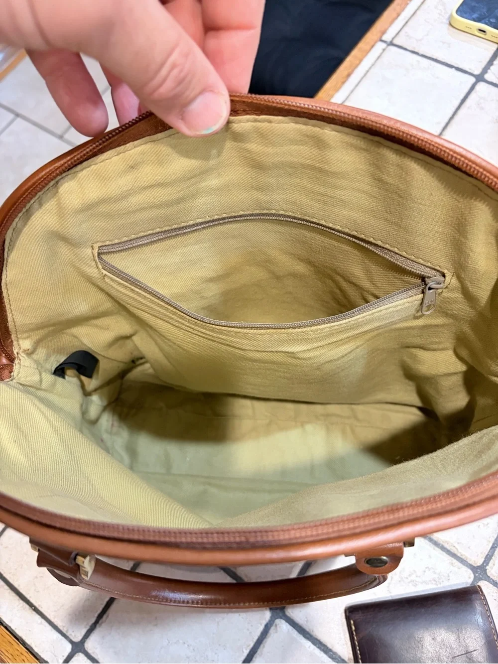 Dooney & Bourke Taupe Pebbled Leather Satchel with Brown Trim
